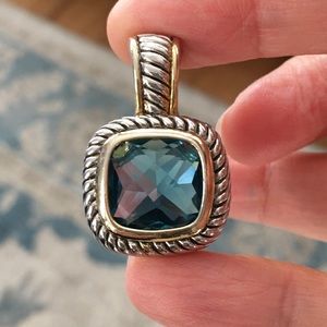 Cushion cut blue crystal gold silver tone pendant
